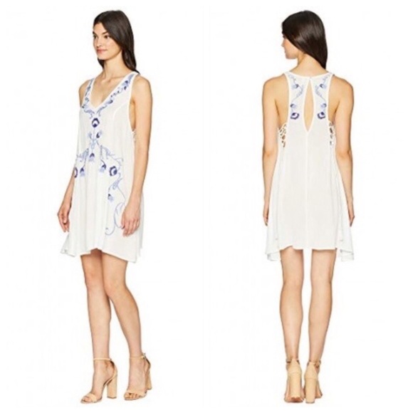 Free People Dresses & Skirts - Free People | Festival Dress Ivory With Blue Embroidery “Adelaide” S